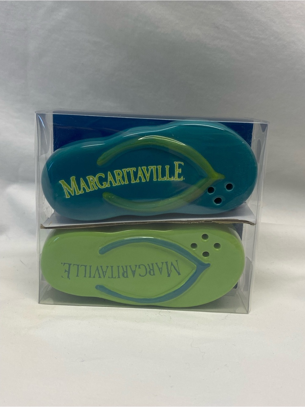 NWT Margaritaville Flip-Flop Salt & Pepper Set in Teal and Lime, Jimmy Buffet